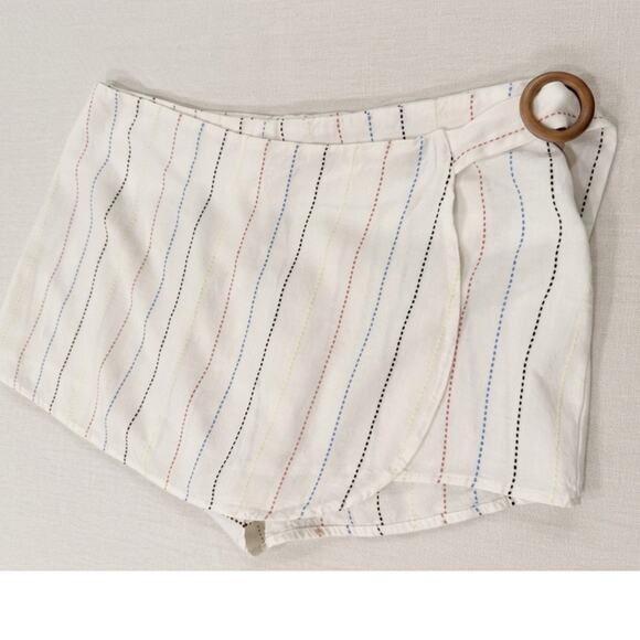 Me to We Dresses & Skirts - Me To We PacSun Linen Blend O-Ring Wrap Skort White Rainbow Embroidered Stripe L